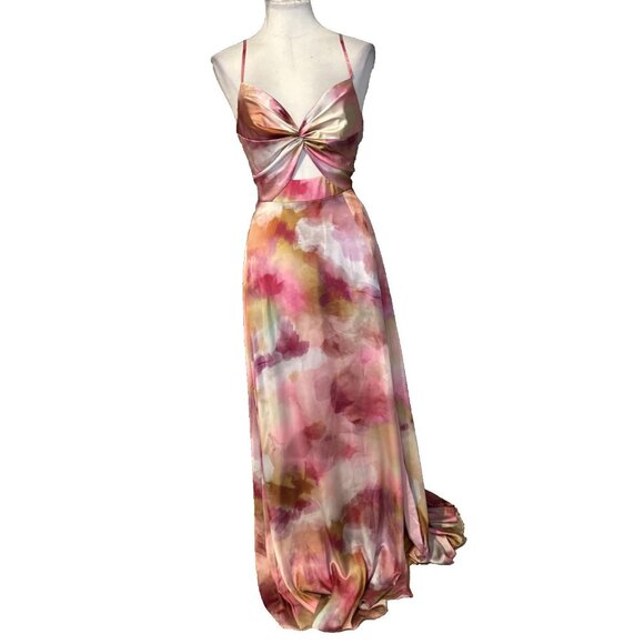 Aidan Mattox 10 Pink Floral Long Maxi Gown Dress Pockets Party Wedding NWT - Picture 4 of 13
